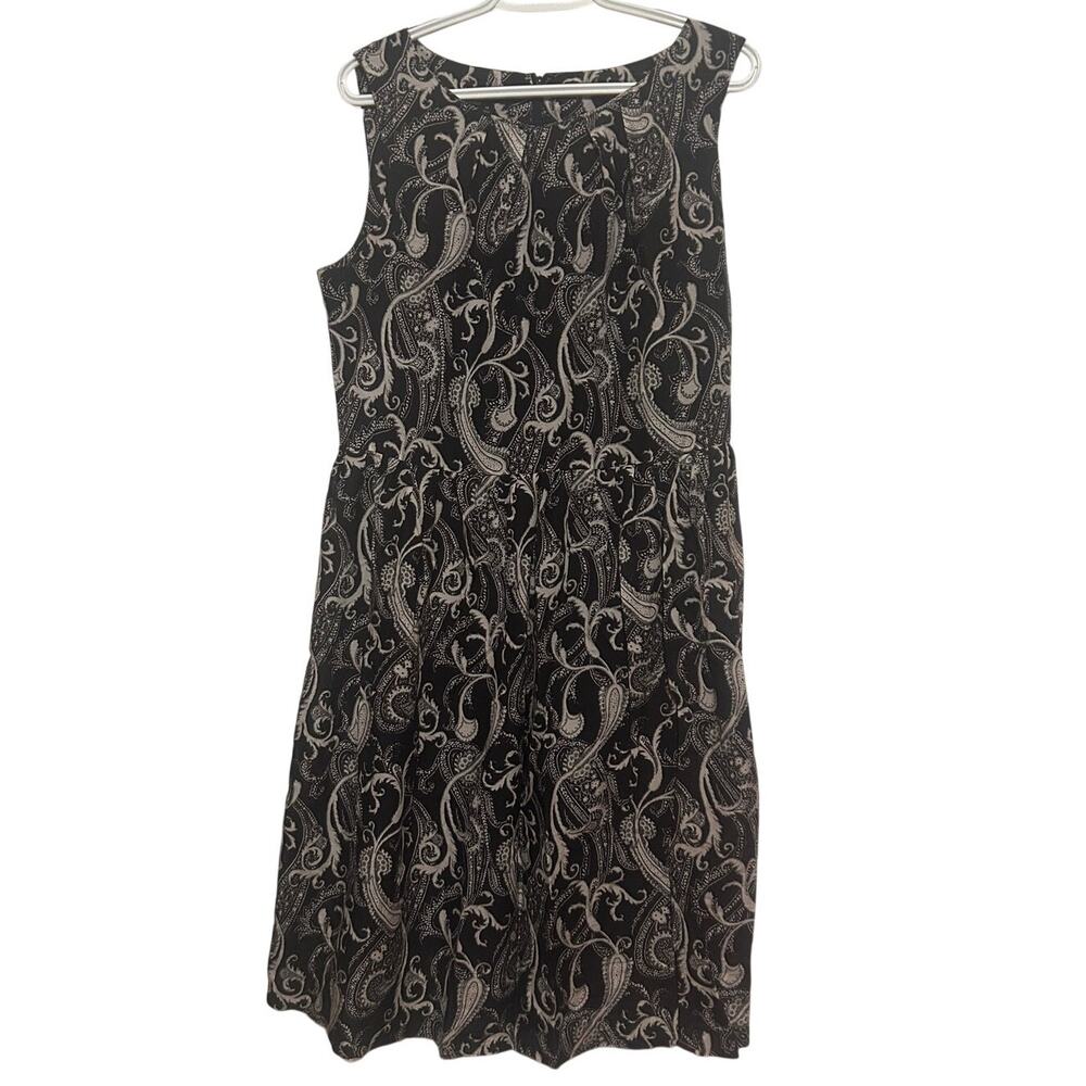 Talbots Women's Black White Sleeveless Printed Dress Zips in Back Size‎ 14